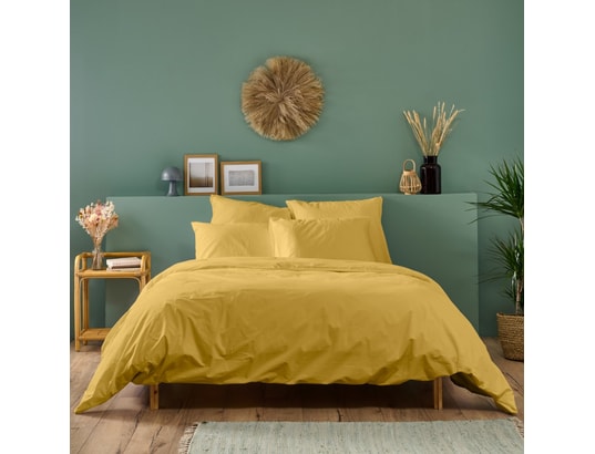 BLEU CALIN - Parure de lit housse de couette Parure percale de coton moutarde - 220x240 cm