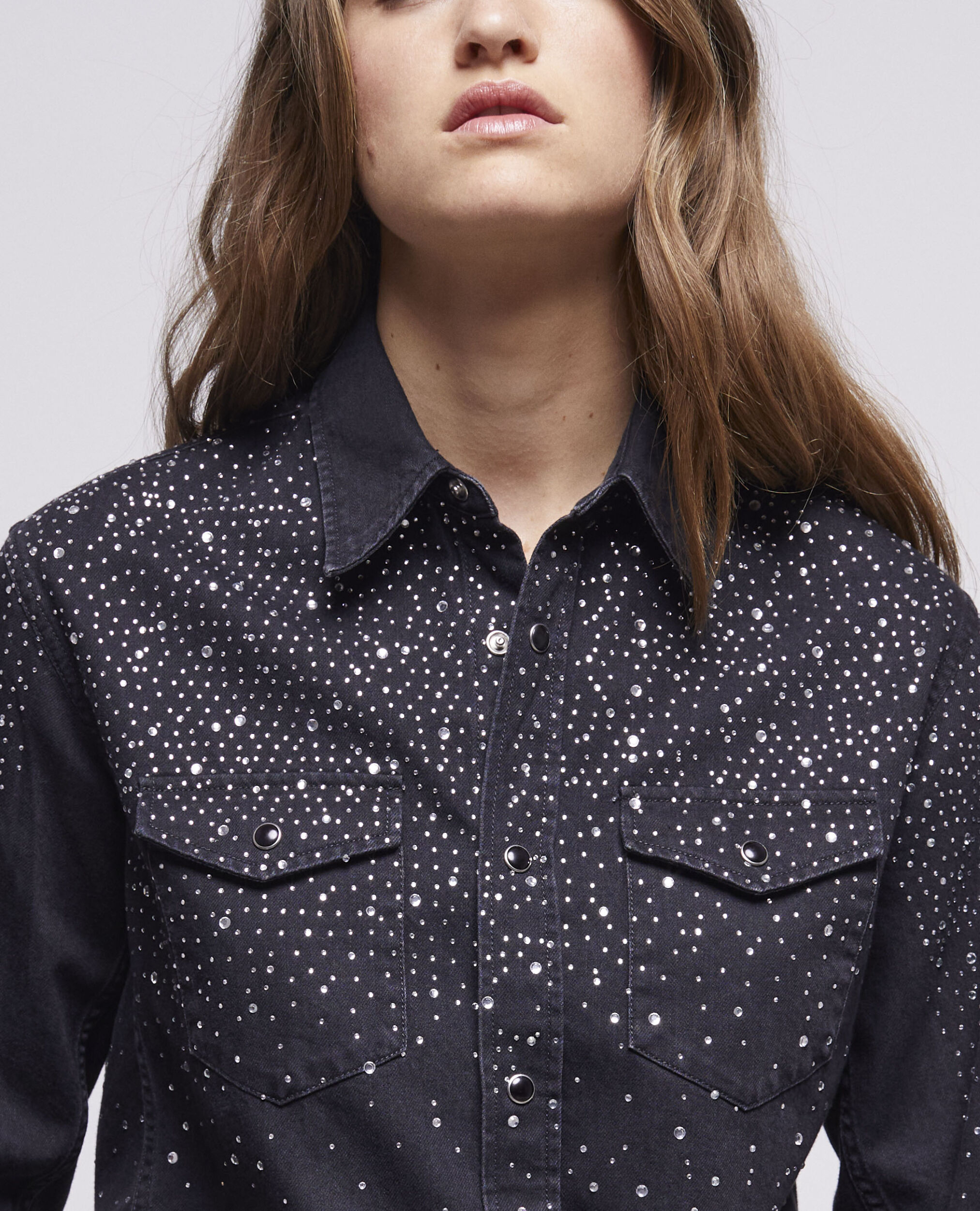 Chemise détails strass noire