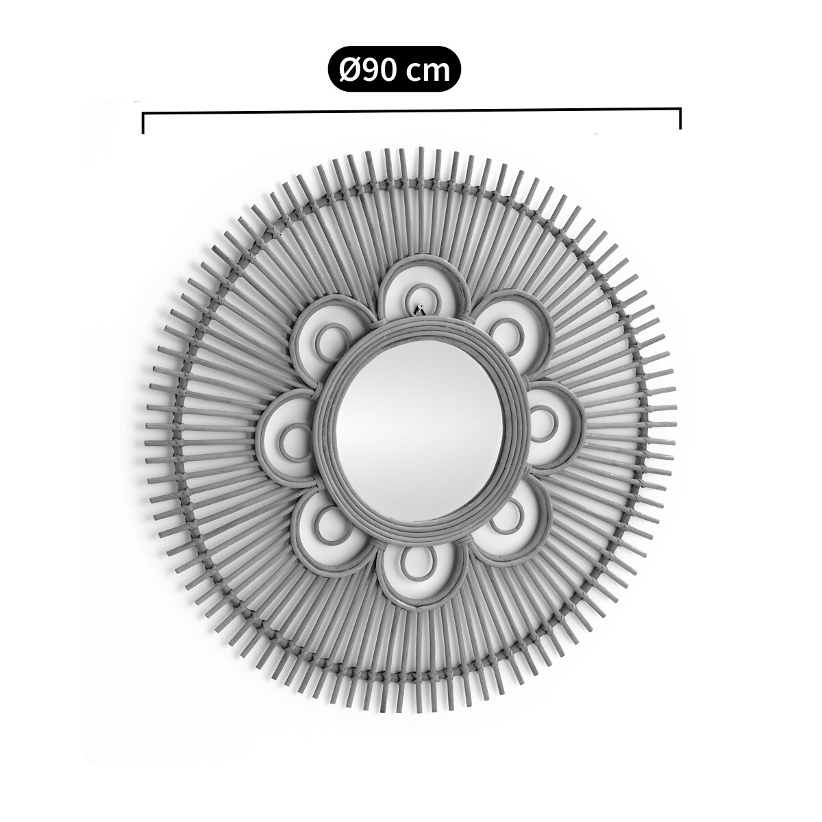 LA REDOUTE INTERIEURS<br>Espelho redondo de rattan, desenho floral Ø90 cm, Nogu