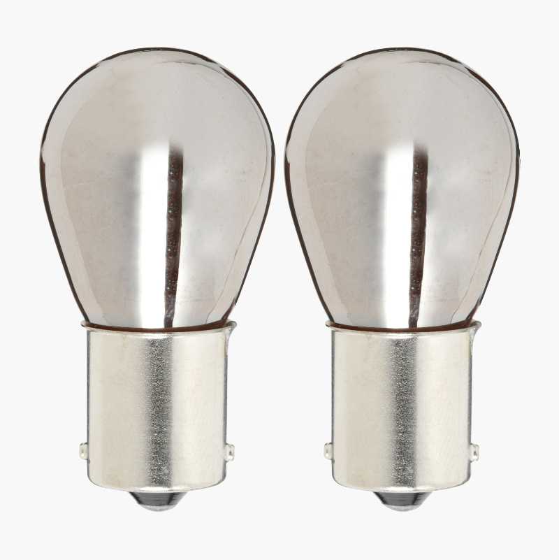 Glødepære, BAU15s, 12 V, 21 W, krom, 2 stk.