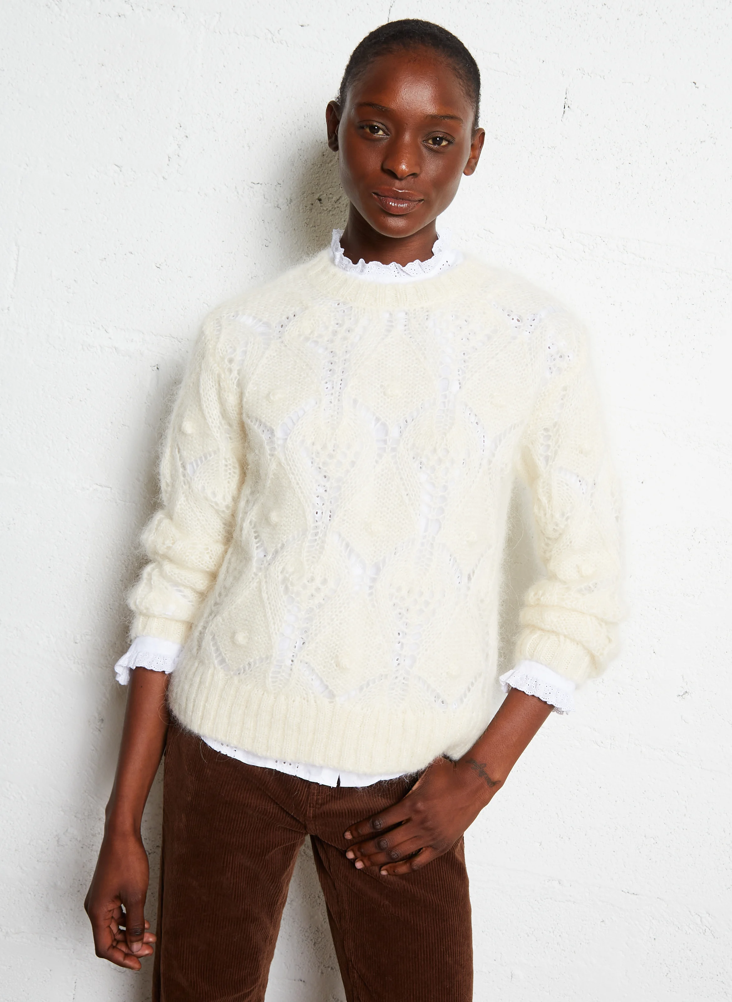MADELIN - Pull col rond en laine mélangée | Blanc
