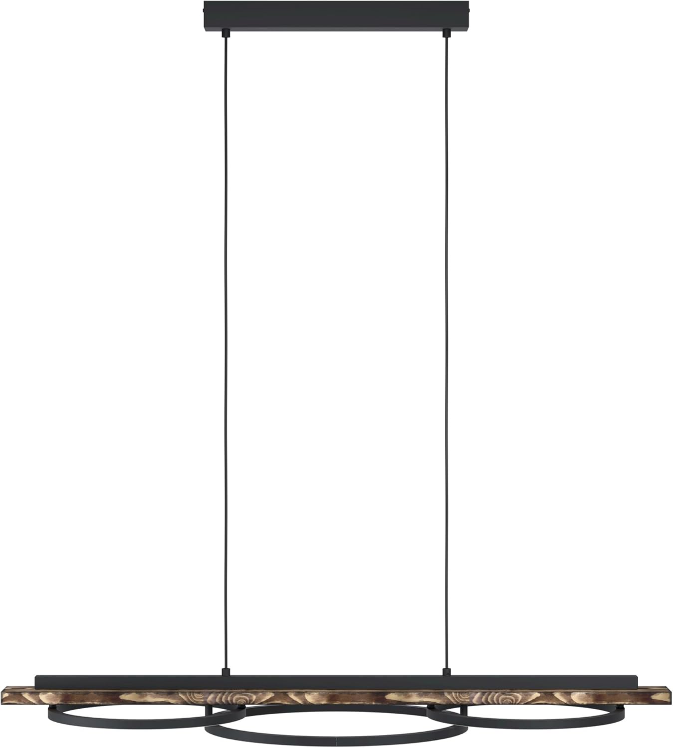 EGLO LED Pendelleuchte Boyal, 3-flammige Hängelampe, Hängeleuchte aus Metall, geflammtem Holz, Kunststoff, Esstischlampe in Schwarz, Braun, Weiß, Wohnzimmerlampe hängend