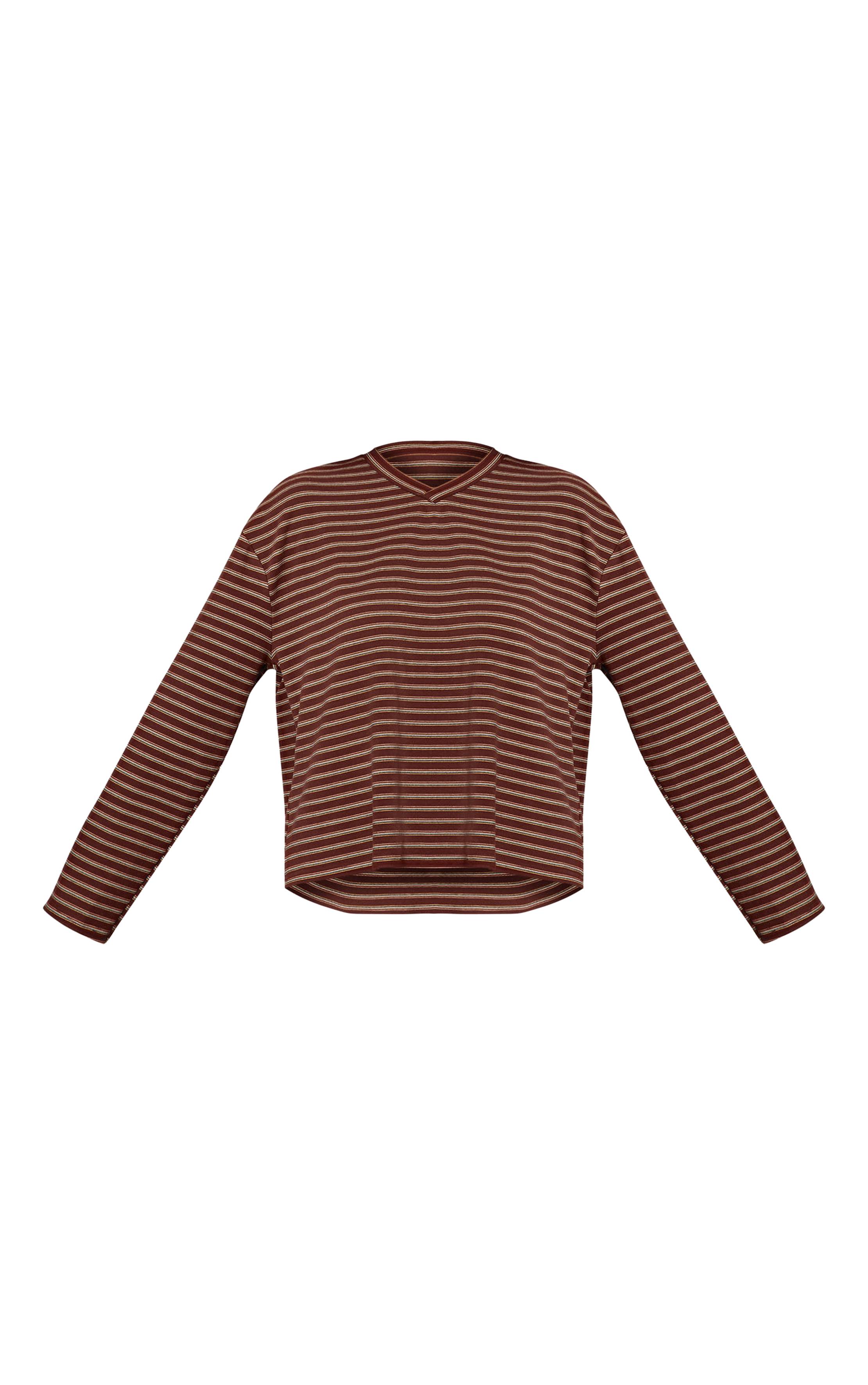 Chocolat Sweat-shirt À Col En V En Polaire Douce Rayée