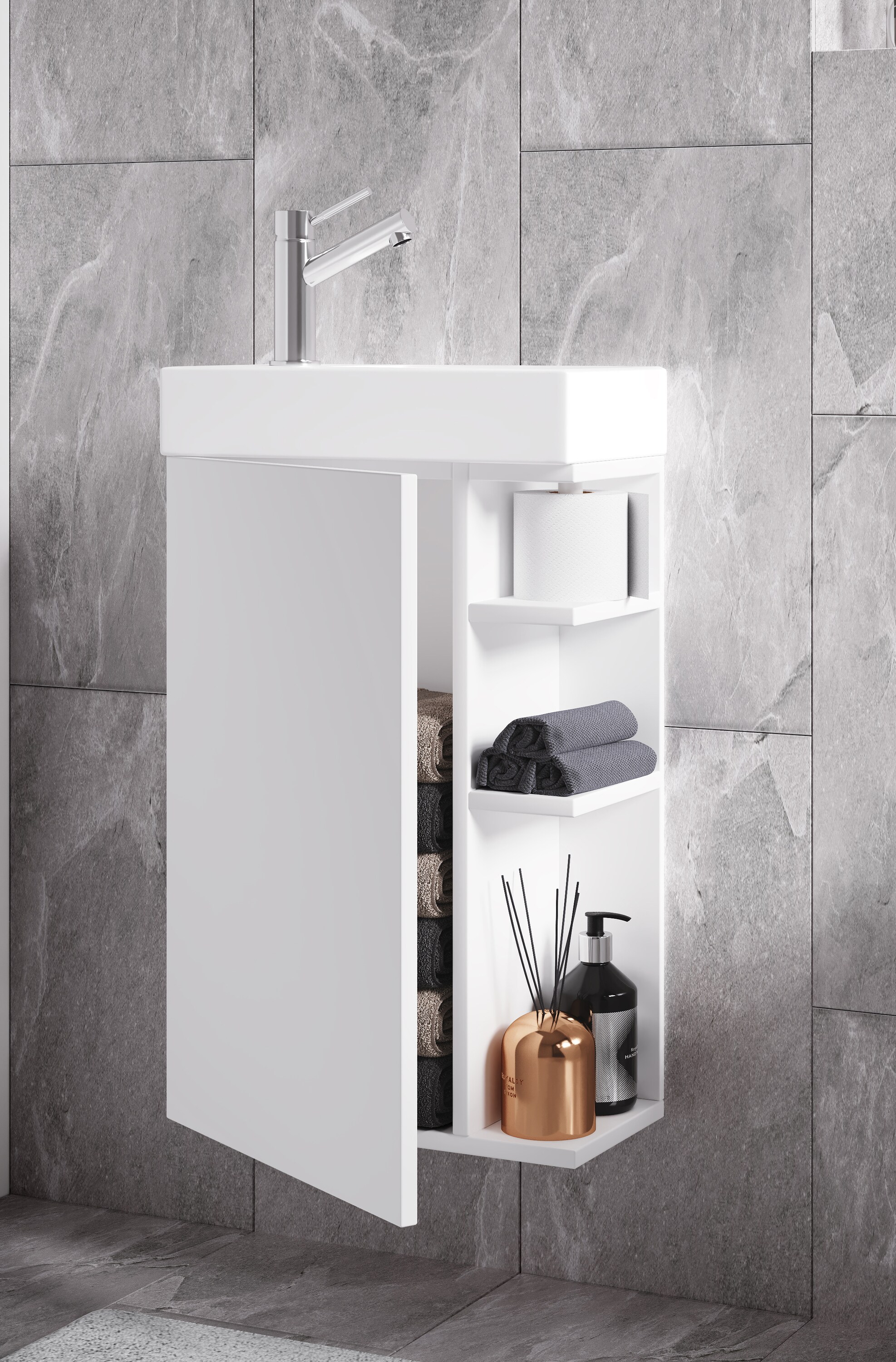 VCM 2-tlg Badmöbel Set Gäste WC Gästebad Waschplatz Waschtisch klein schmal Lumia
