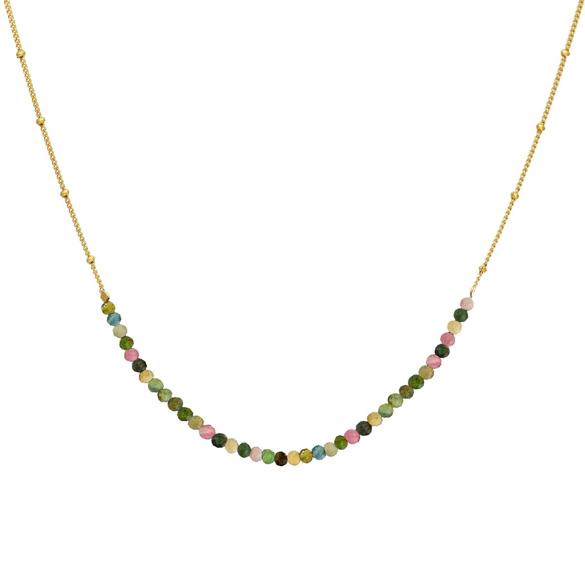 Collier Chaîne Argent Doré Avec Perles Tourmaline