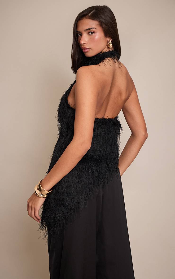 Noir Haut Sans Manches Asymétrique En Synthétique Texturée