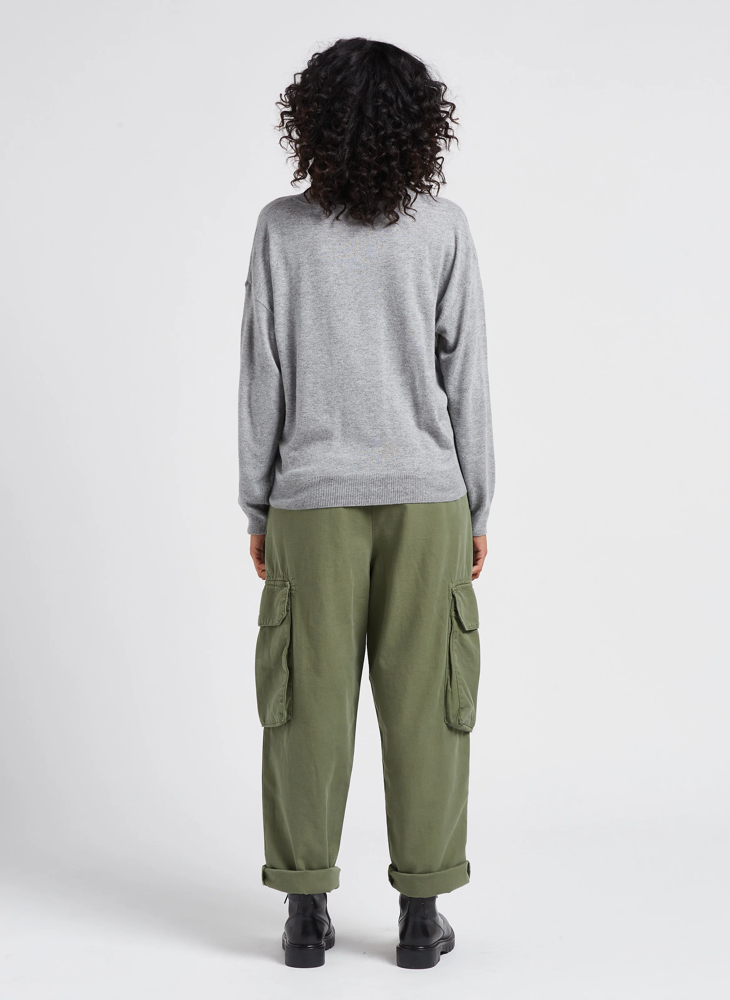 AMBROISE - Pantalon treillis taille haute en coton | Vert