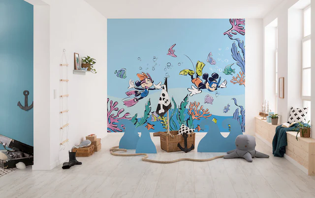 Komar Fototapete »Digitaldruck Vlies -  Mickey & Minnie Coral Reef - Grösse 300 x 250 cm« bedruckt glatt Kinderzimmer