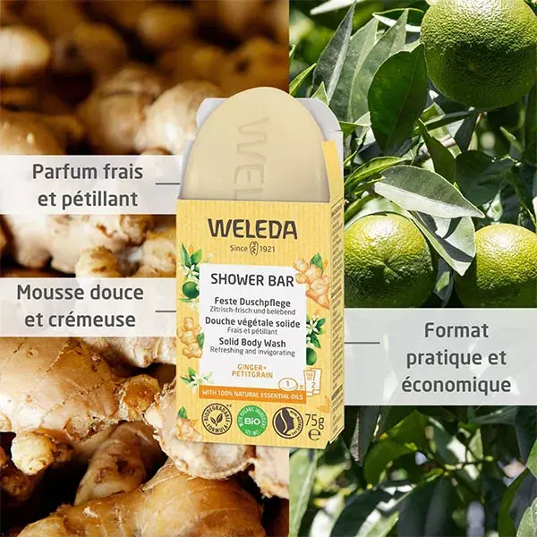 Sabonete líquido para banho Weleda Shower Bar, à base de plantas, com gengibre e petitgrain orgânico, 75g