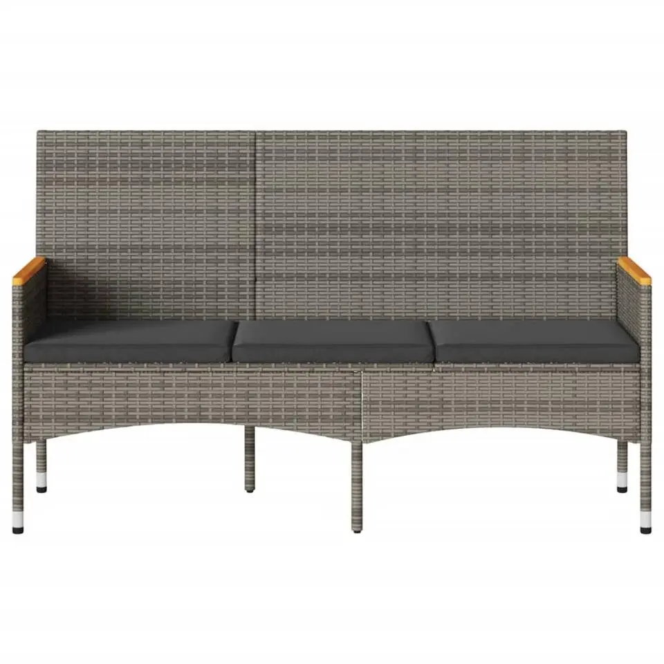 vidaXL - 3-zits Tuinbank met kussens - Grijs poly rattan - 140x54x85 cm