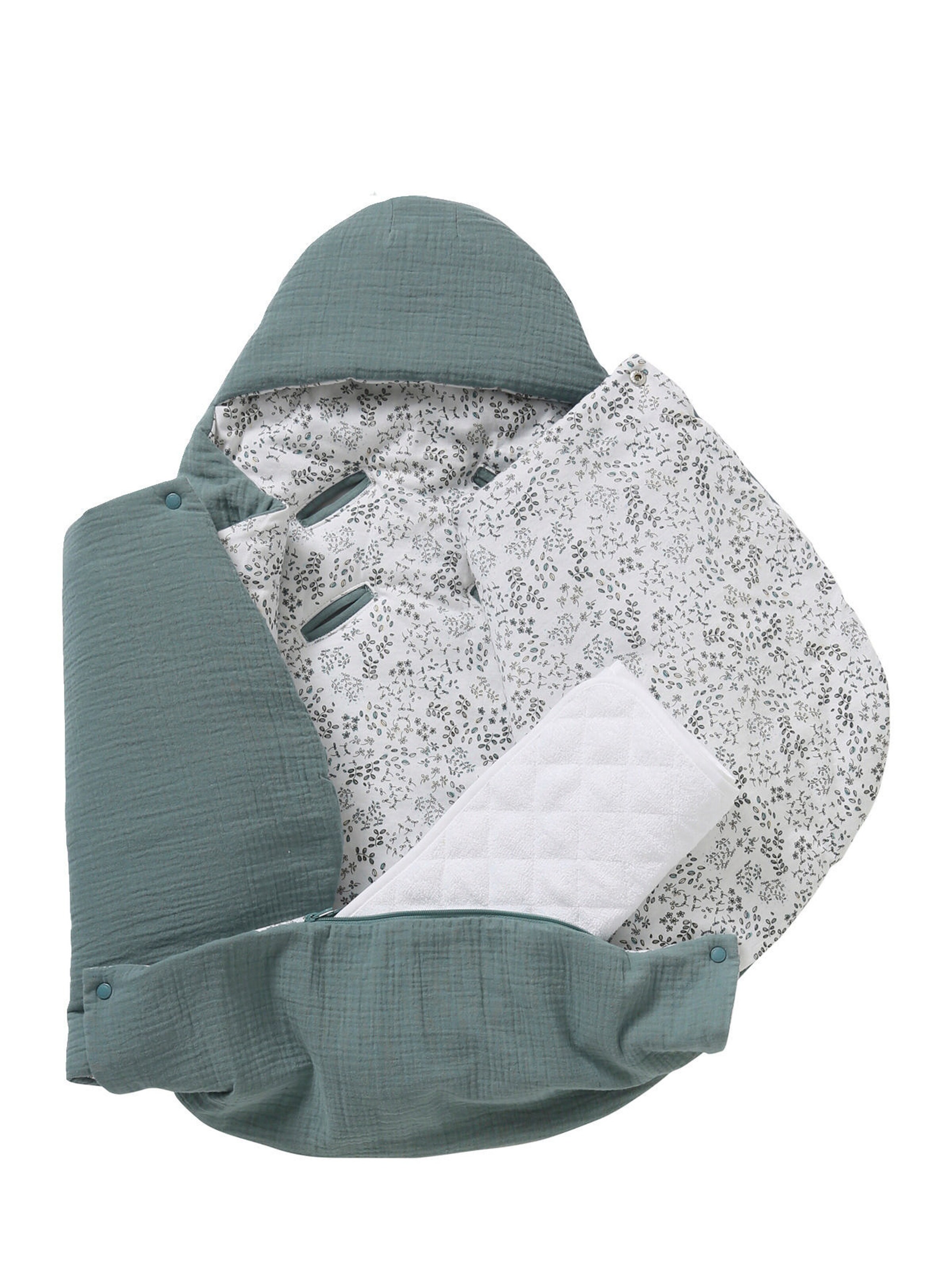 Vertbaudet 2-in-1 Baby Ausfahrsack/Wickelunterlage, Musselin aqua