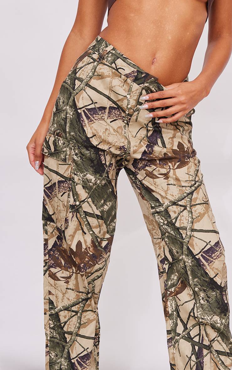 Kaki Pantalon Cargo Large À Imprimé Camouflage Abstrait