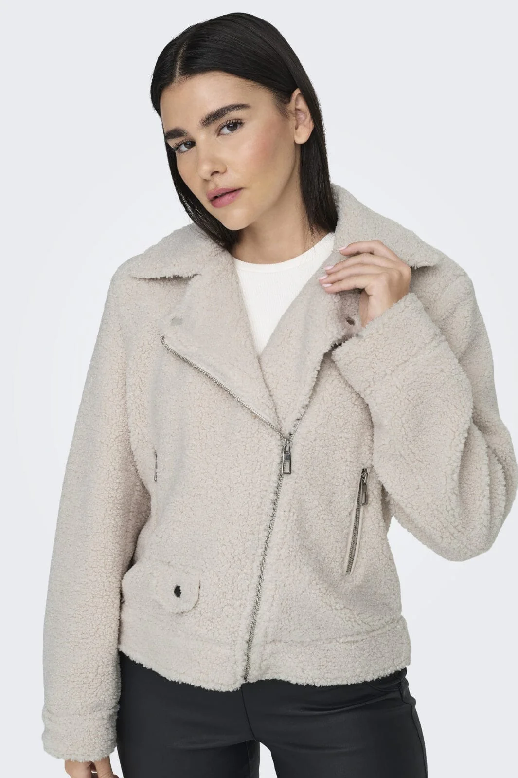 Only Onlrio Teddy Biker Jacket Cc 4577747 white sand