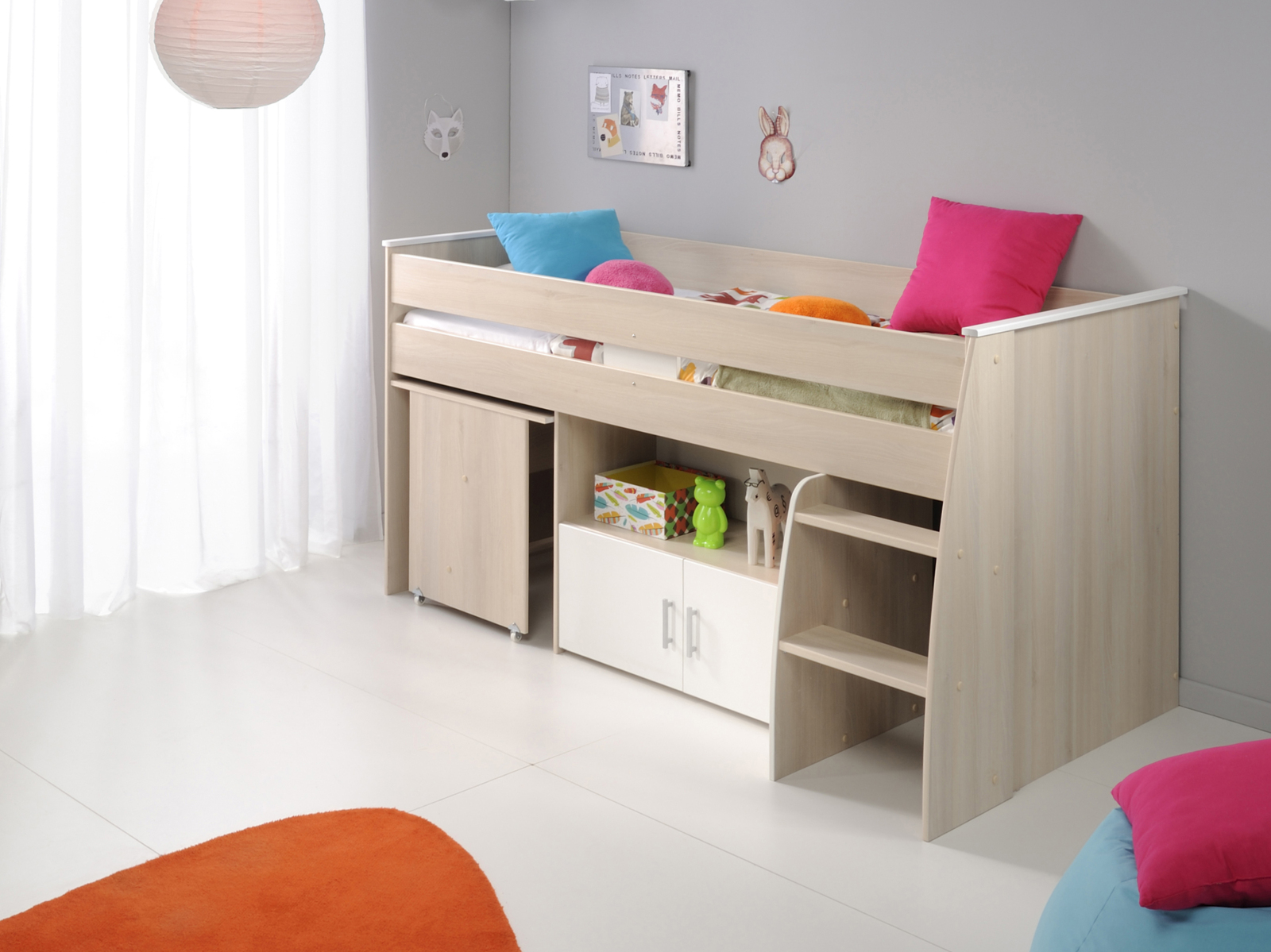 Hochbett CHARLY 4 - weiß-Akazie - 90x200 cm