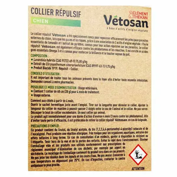 Coleira antipulgas e carrapatos à base de plantas Clement Thekan para cães