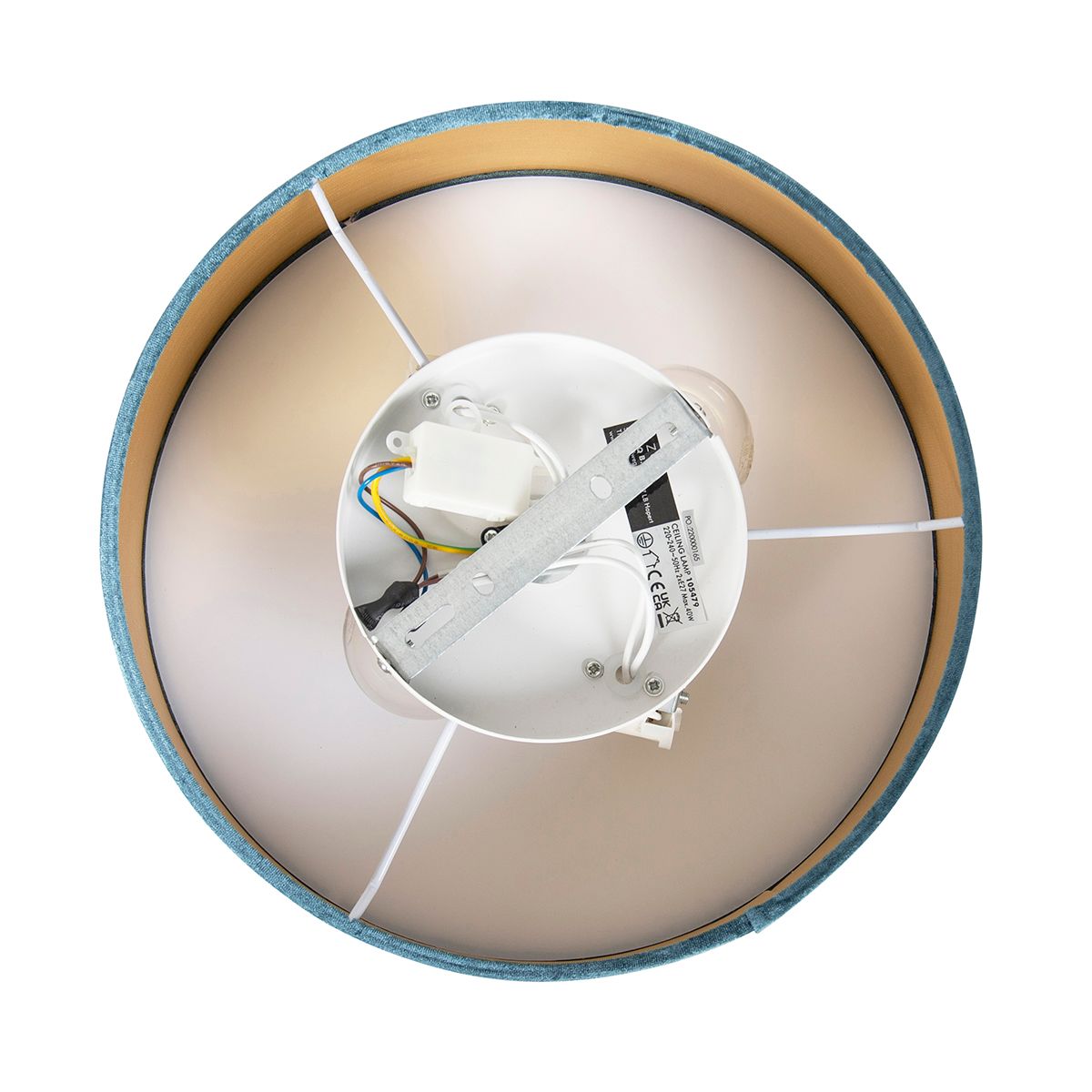 Moderne plafondlamp blauw 30 cm met gouden binnenkant - Drum