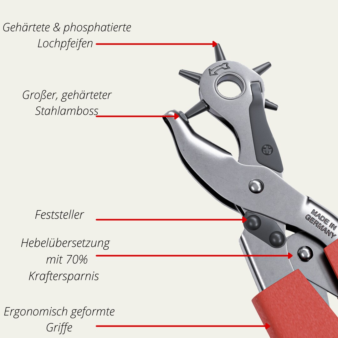 FAMEX 3519 Lochzange für Leder Revolverlochzange mit Hebelübersetzung Gürtel