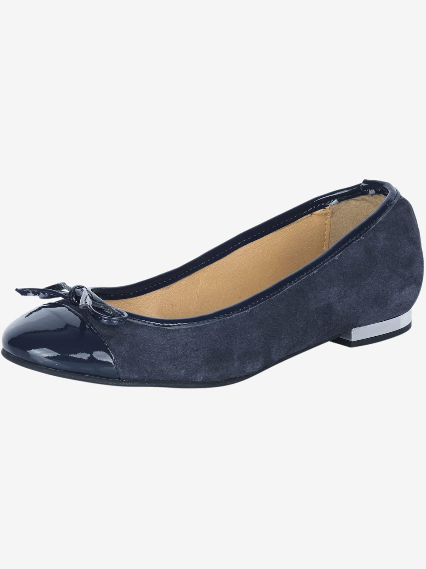Ballerines cuir velours vachette et matière synthétique vernie