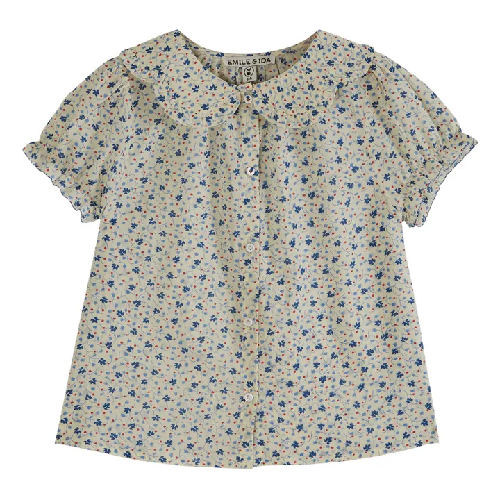 Emile et Ida Blouse Col Claudine Fleurie | Bleu