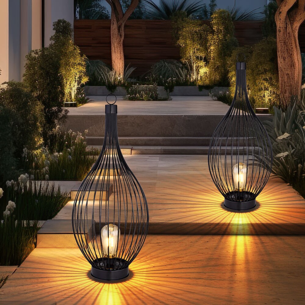 LED Solarlampe, Metall schwarz, amber, IP44