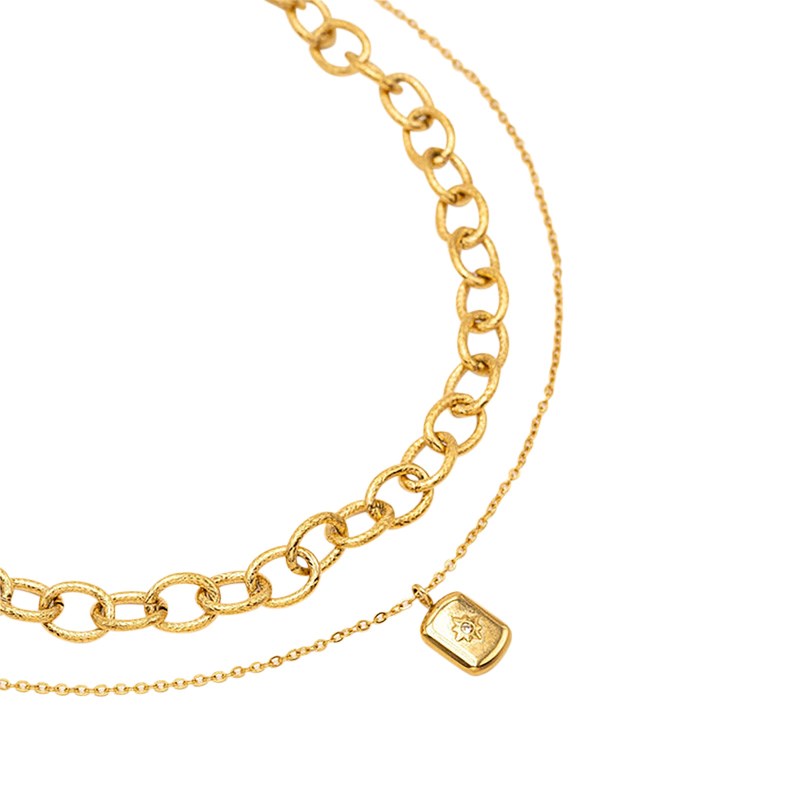 Collier double rangs en acier doré