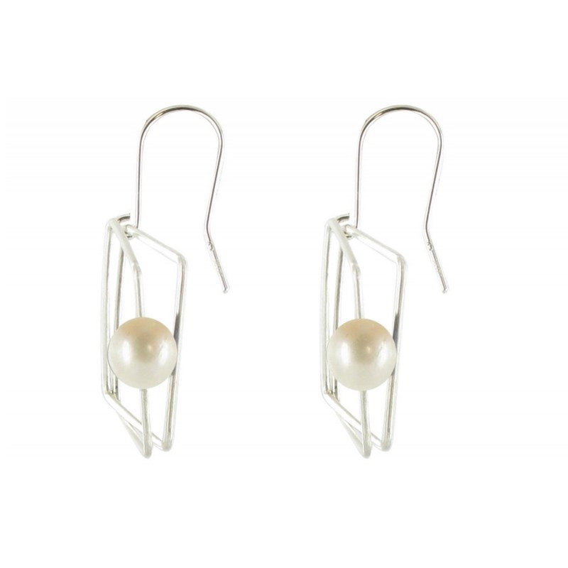 Boucles d'oreilles en Argent Carré et sa Perle - Classics