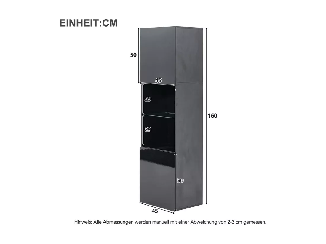 Vitrine LED brillante avec éclairage 1 étagère en verre vitrine sur pied armoire haute noir