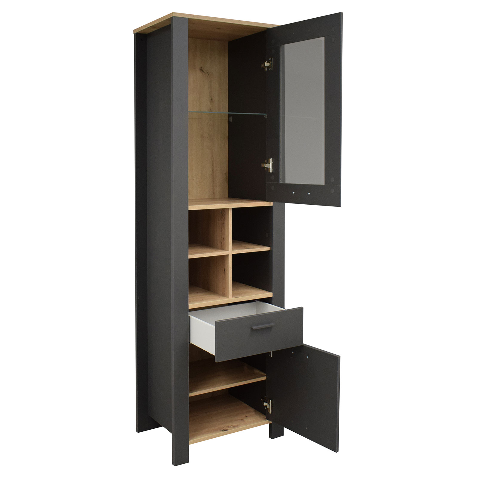 Standvitrine - anthrazit matt lack - Asteiche - 203 cm