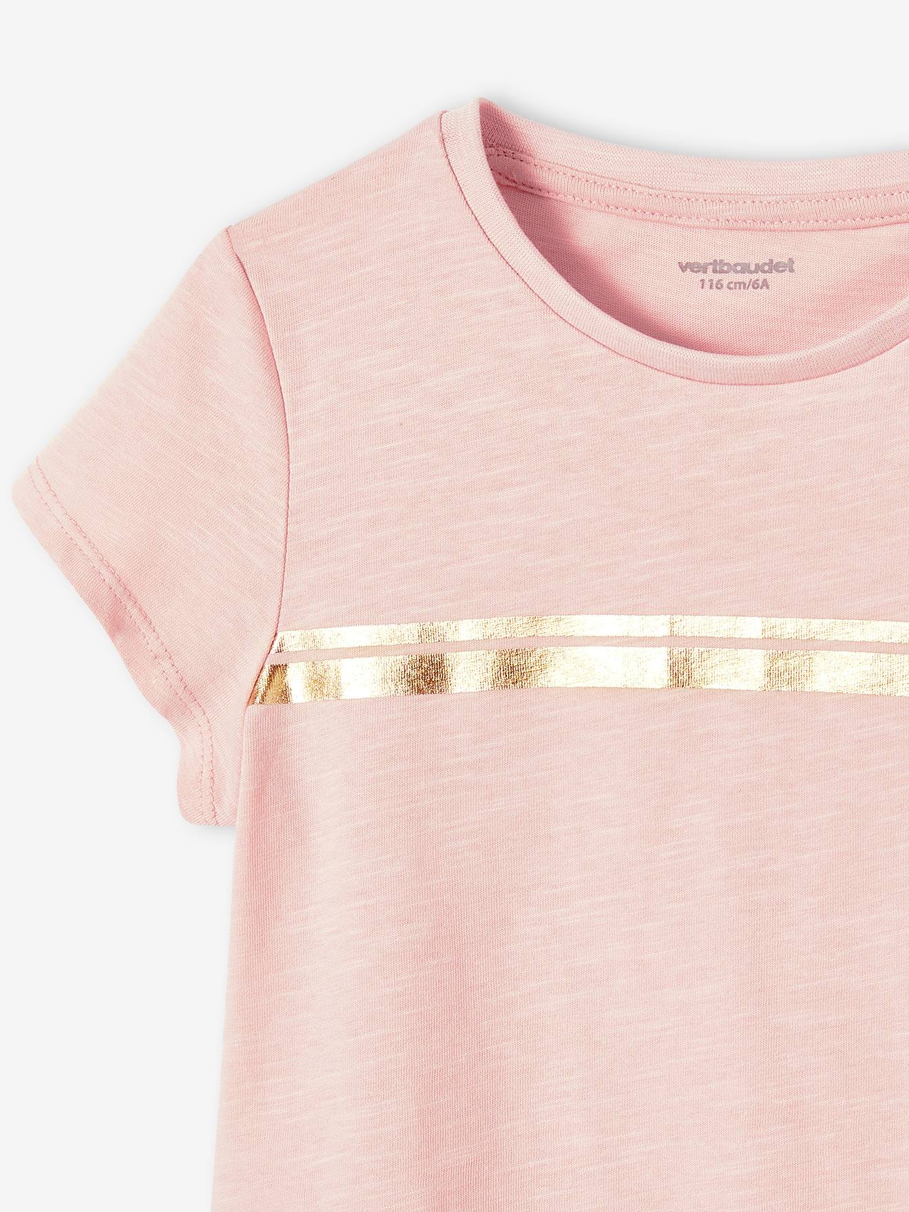 Camiseta esportiva listrada iridescente para meninas, lisa, branca clara com estampas.