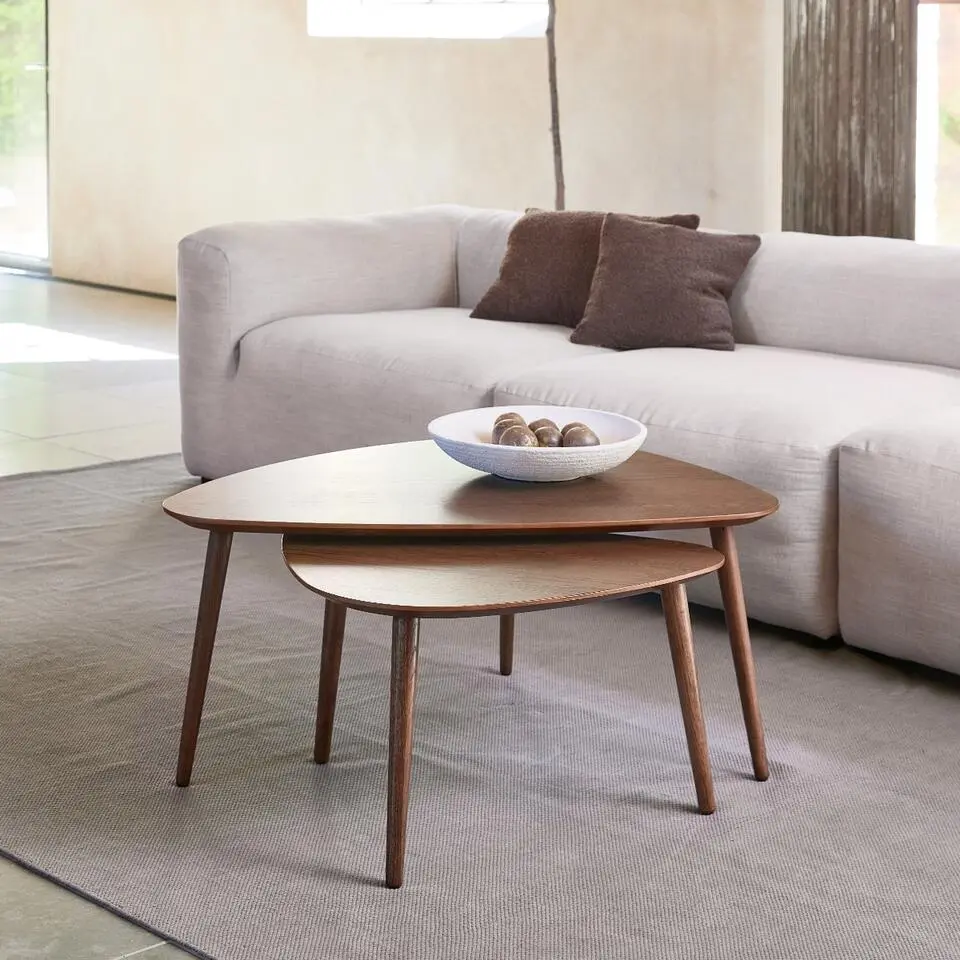 Salontafel Adda Driehoekig Smoked Eiken Set van 2Giga Living