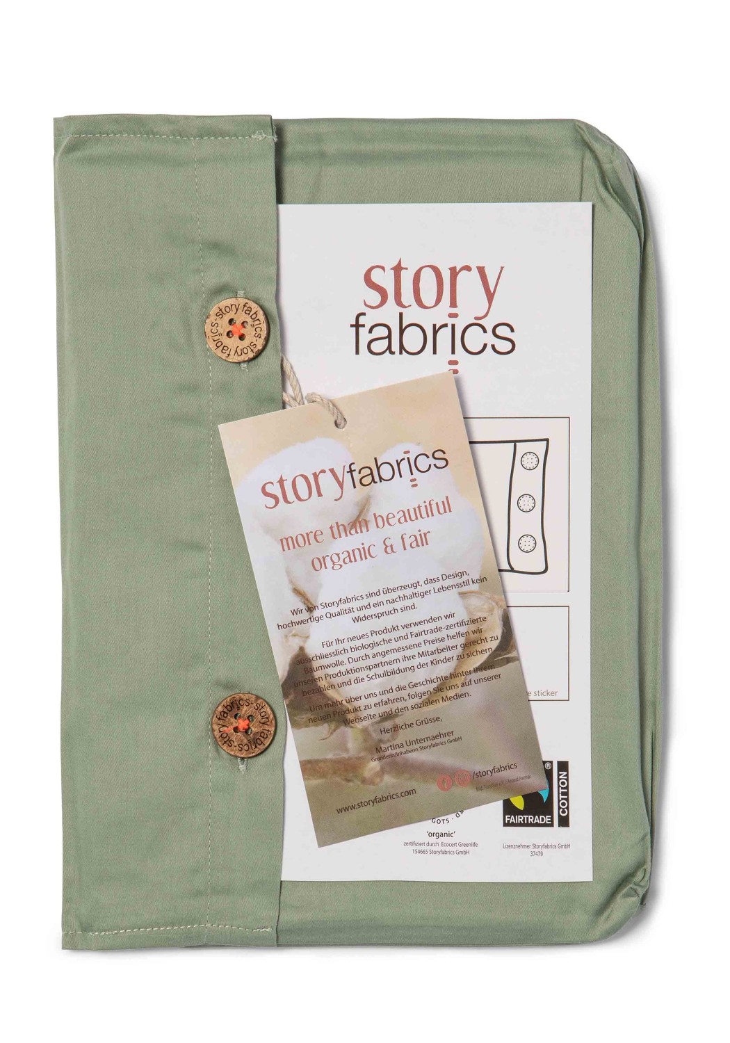 Storyfabrics Kissenbezug mit Kokosknöpfen Satin Eisberggrün