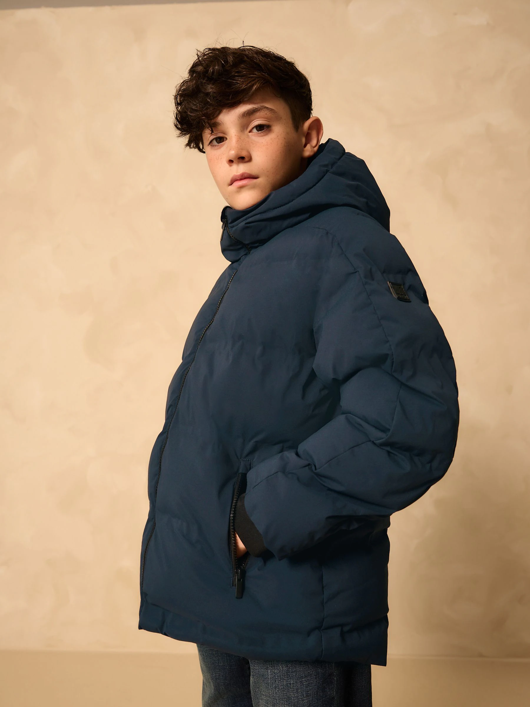 Marineblauw - Regenbestendige gewatteerde jas met microfleece voering (3-17jr)