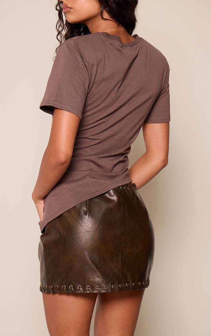 Marron Foncé Mini-jupe Tressée En Synthétiquecuir