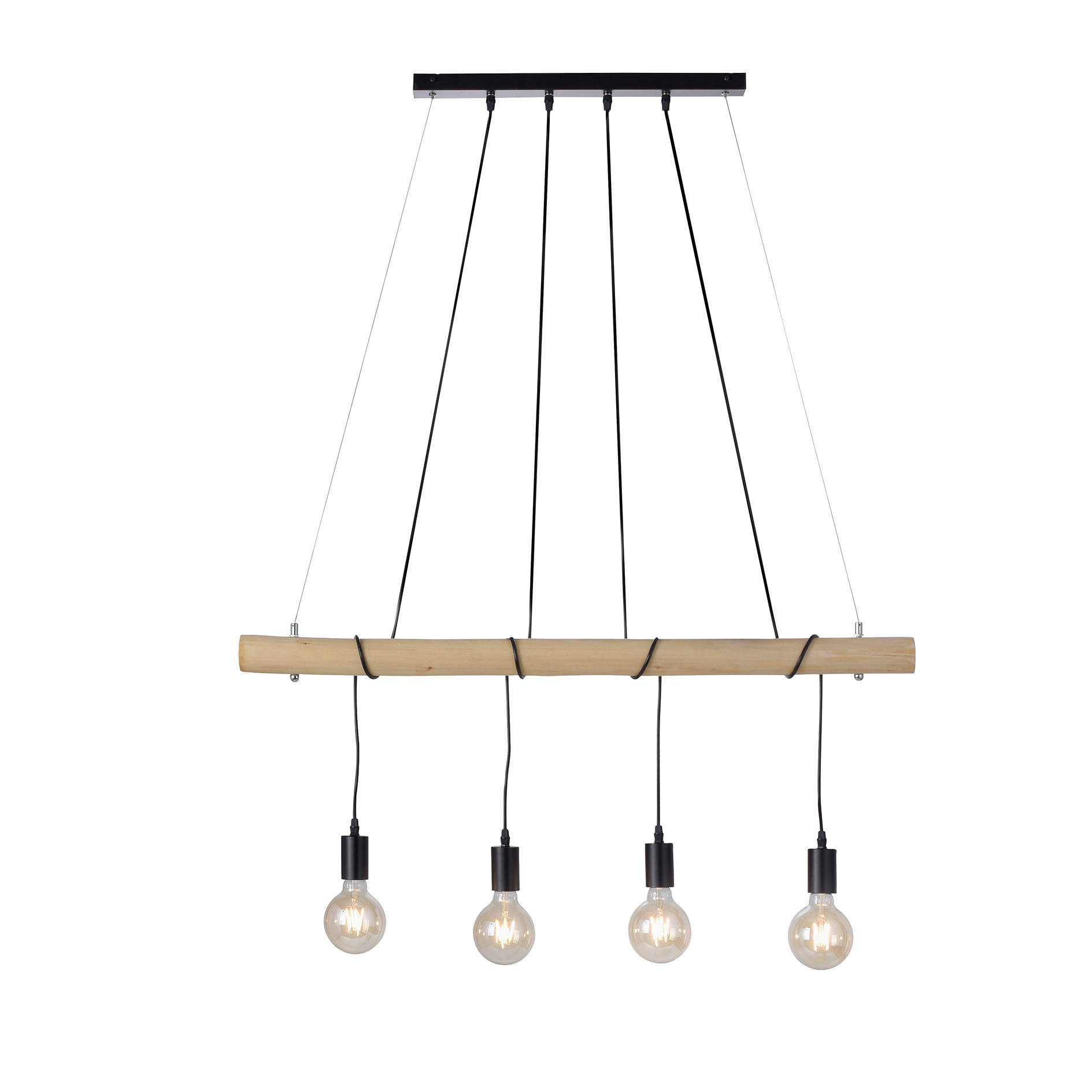 LED-Pendelleuchte - holzfarben-schwarz - 4-flammig - 120 cm