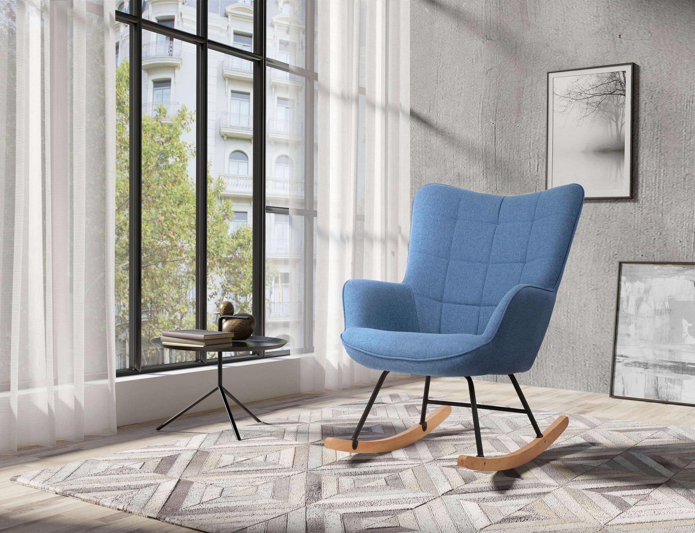 byLIVING Schaukelstuhl »Richie« () 1 Stk.moderne Metallbeine mit Holzkufe, in Webstoff oder Cord erhältlich