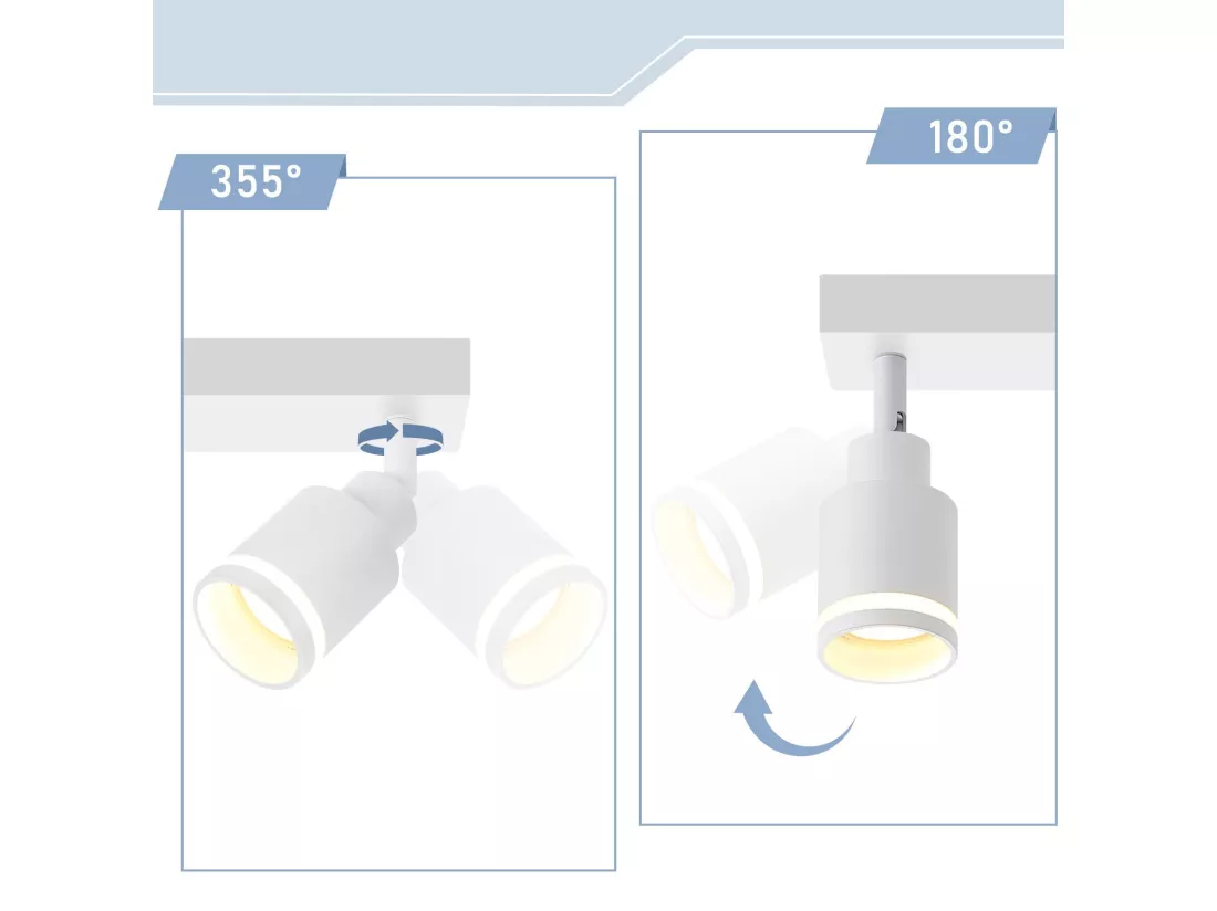 NETTLIFE Plafonnier Blanc moderne : 4 spots de plafond orientables en métal, plafonnier GU10, pour chambre, salle à manger, sans ampoule