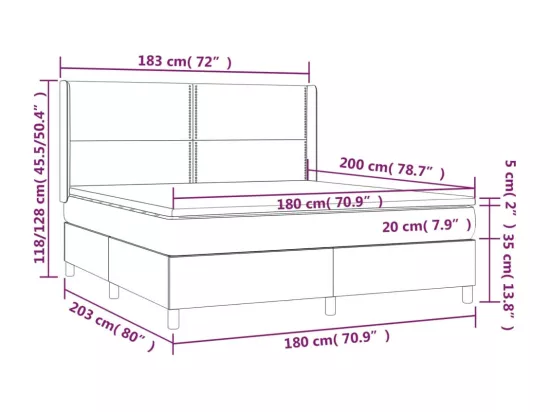 Sommier tapissier matelas LED Cappuccino 180x200 cm Similicuir