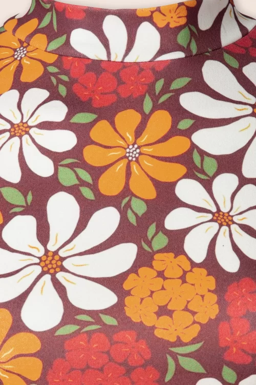Vintage Chic for Topvintage Izzy flower jurk in bruin en oranje