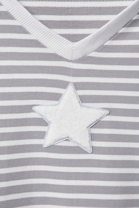 Sweatshirt, A-Line, Ringel, Frottee-Stern, V-Ausschnitt, Langarm