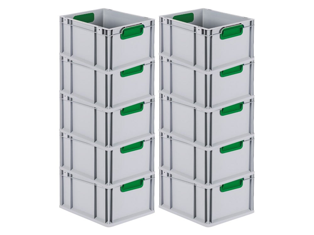 PROREGAL Eurobox Nextgen Kleur HxBxD 22 x 30 x 40 cm 20 liter Handgrepen Groen Gesloten Gladde Bodem Euro Container Transportbox
