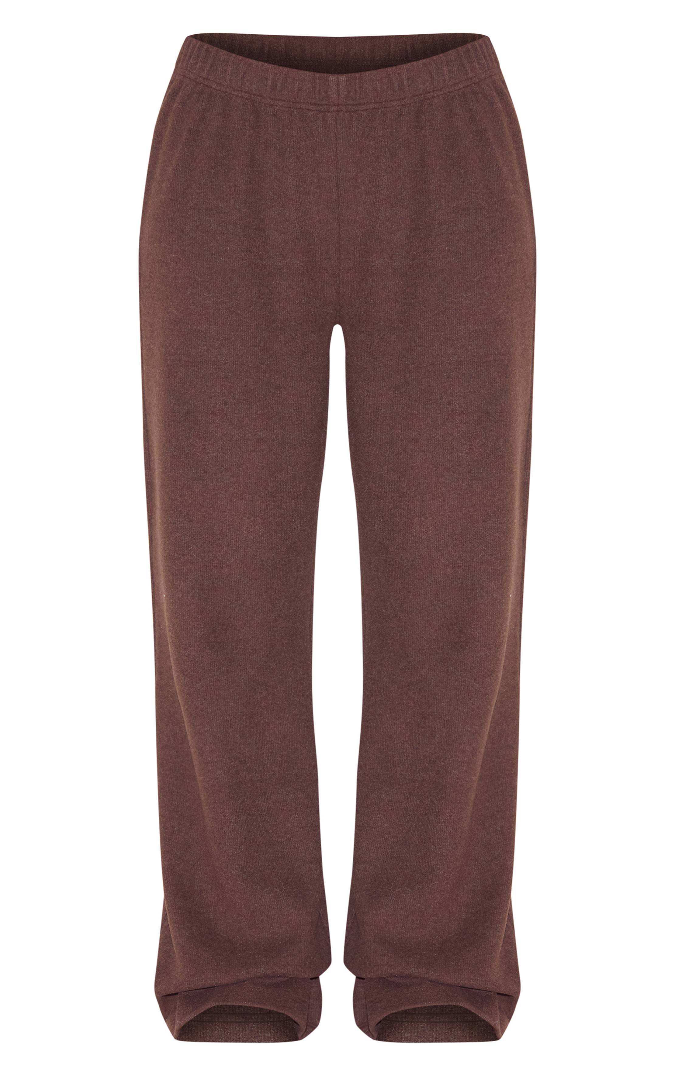 Marron Pantalon Large Slouchy En Côtes Brossées Épaisses