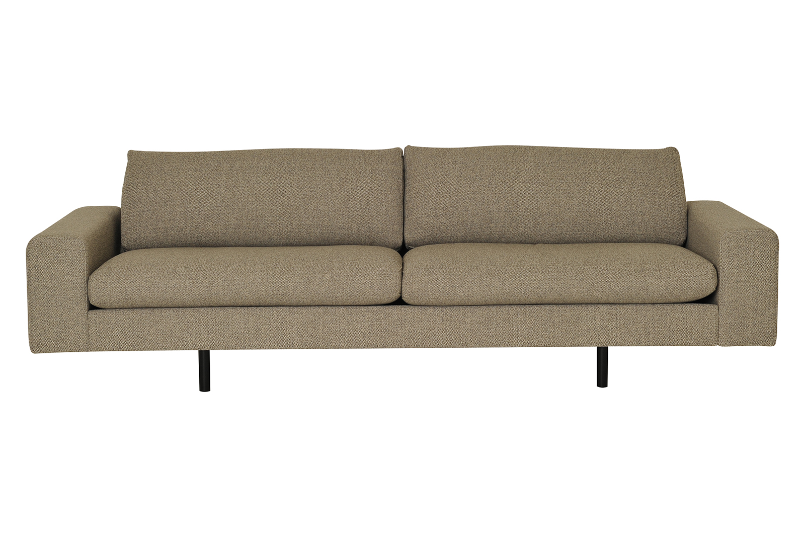Hanna sofa 4-seter i tekstil Moulin 10 brown grey. Arm 25 og runde sorte ben H16 cm.
