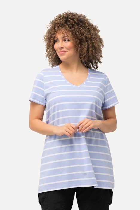 T-Shirt, Ringel, A-Linie, V-Ausschnitt, Halbarm