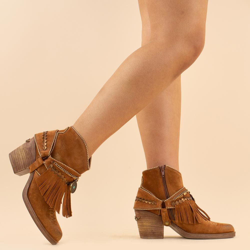 Nemonic 2216 boho enkellaarzen bruin