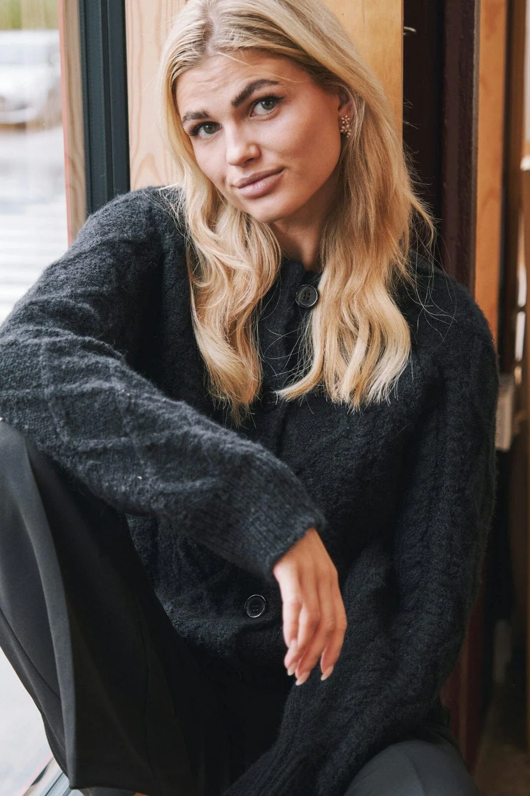 Neo Noir Selda Cable Soft Knit Cardigan