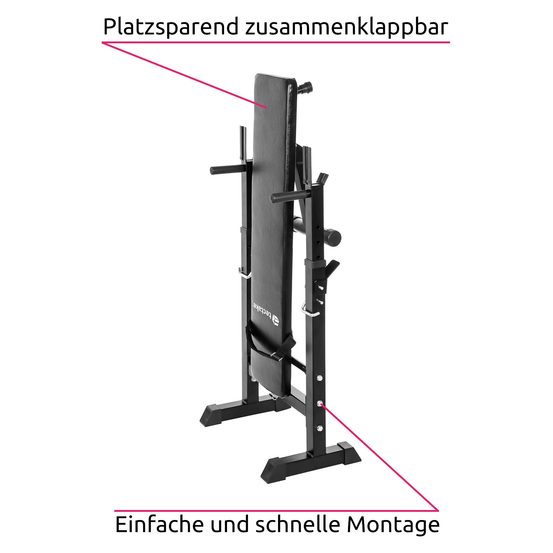 tectake® Hantelbank, klappbar, gepolstert mit Kunstlederbezug, rutschfest, 118 x 55 x 106 cm