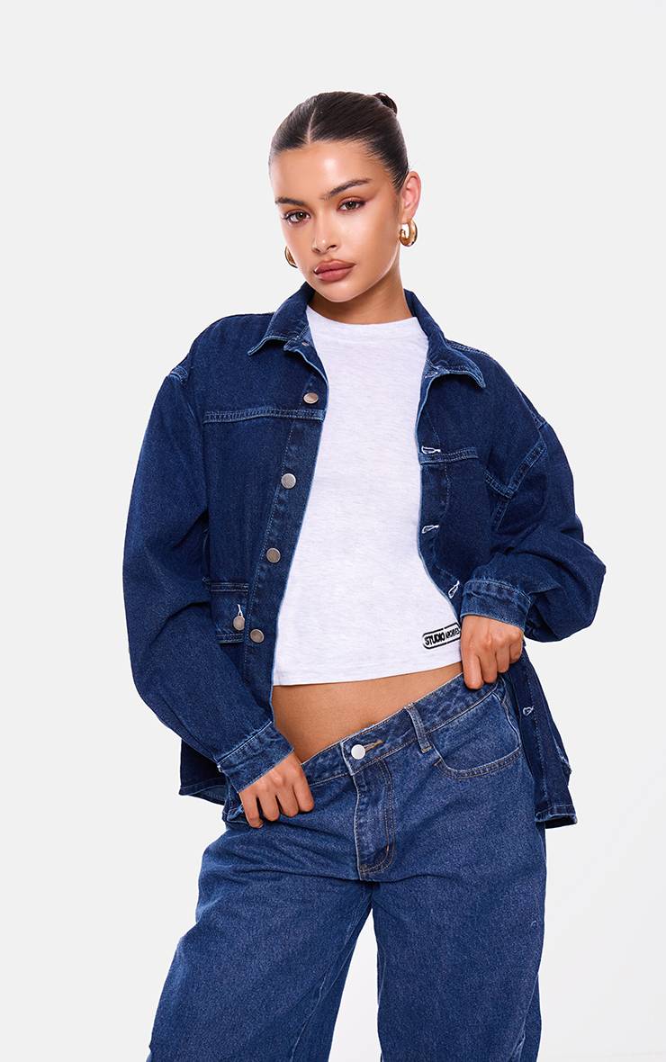 Bleu Indigo Surchemise En Denim Oversize À Boutons Avec Détails De Poches