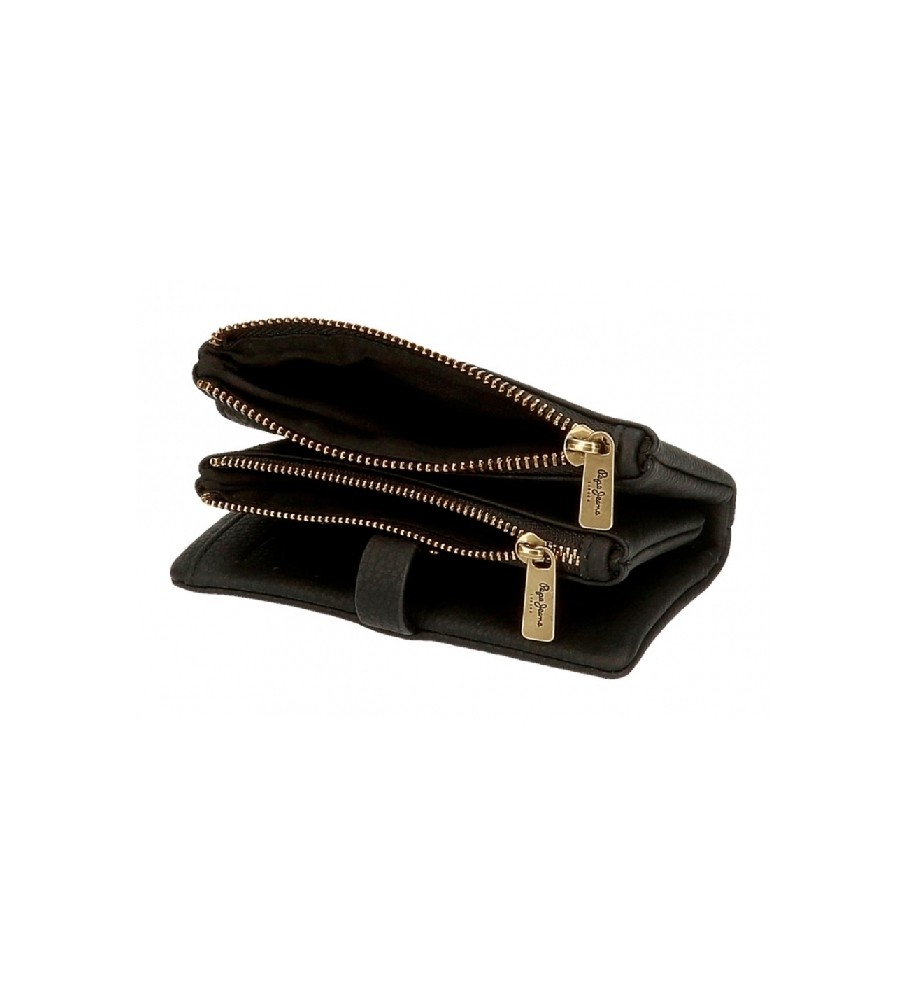 Carteira Pepe Jeans Diane com porta-moedas removível, preta - 14,5 x 9 x 2 cm -