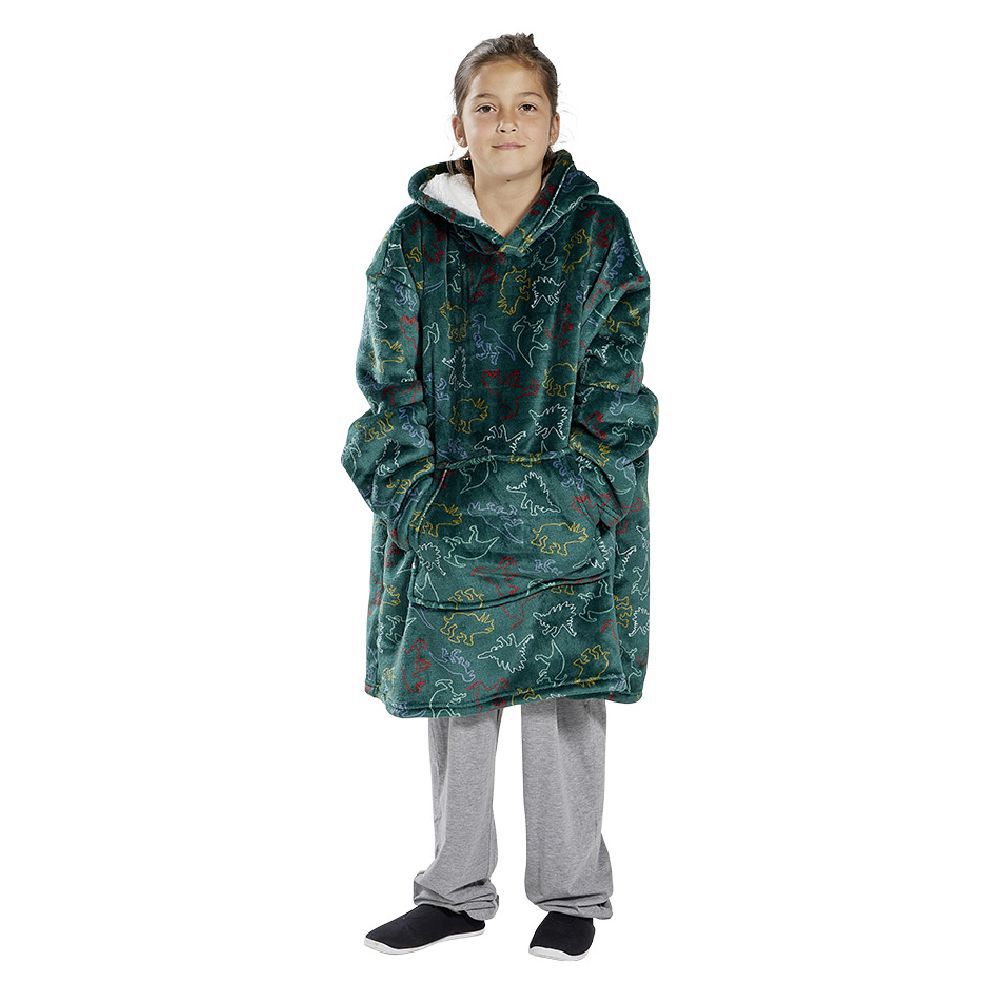Pull plaid à capuche 63xH75cm - 2 modèles arc-en-ciel ou dinosaure