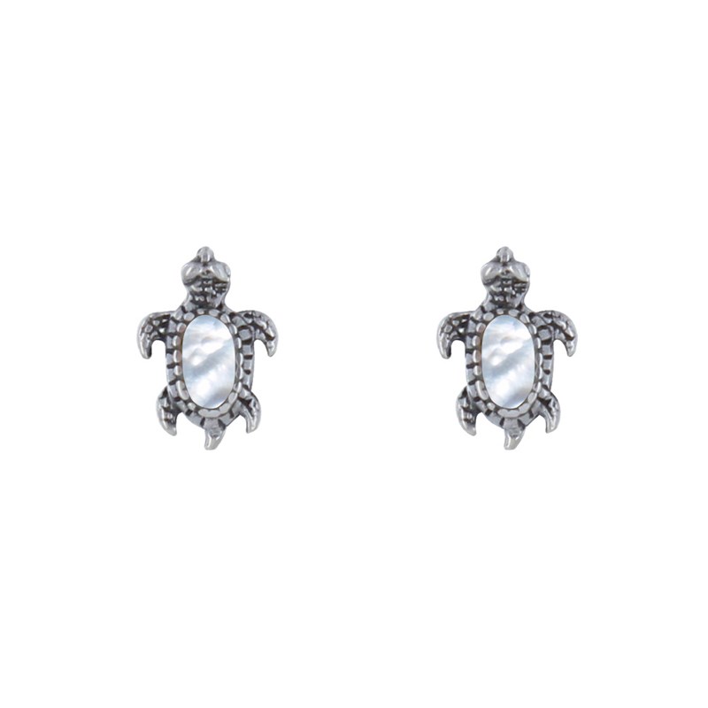 Boucles d'Oreilles Argent Tortue des Galapagos et Nacre Ivoire